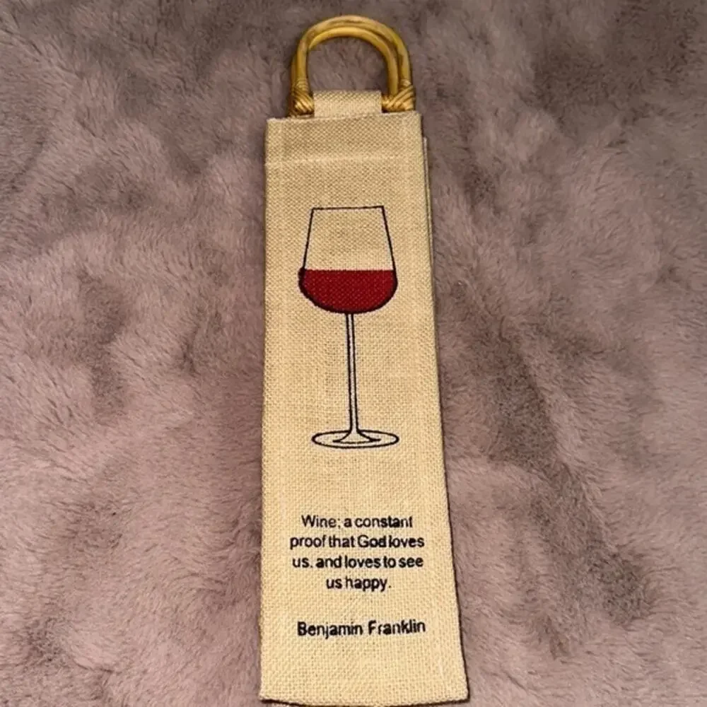 Burlap Wine Bag with Benjamin Franklin Quote NWOT